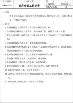 厨房班长工作职责